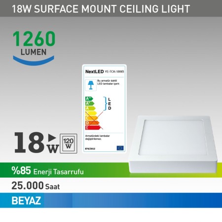 18w Sıva Üstü Panel Led Kare